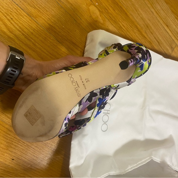 Jimmy Choo Multicolor Floral Print Satin Kris Knot Heels Size 37 - Picture 7 of 11